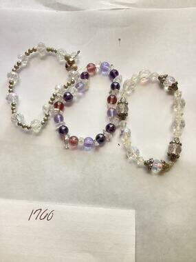 1760 (3) Stackable Bracelets Purples Clear Crystals Glass Plastic Mix Beads